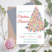 Bloemige Kerstboom Familie Brunch Uitnodiging