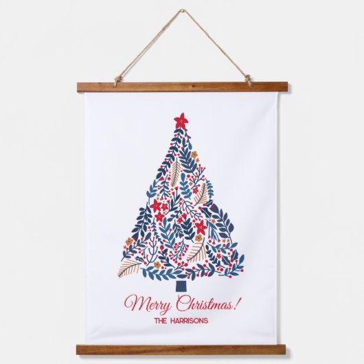  bloemige kerstboom hangend wandkleed (Voorkant)