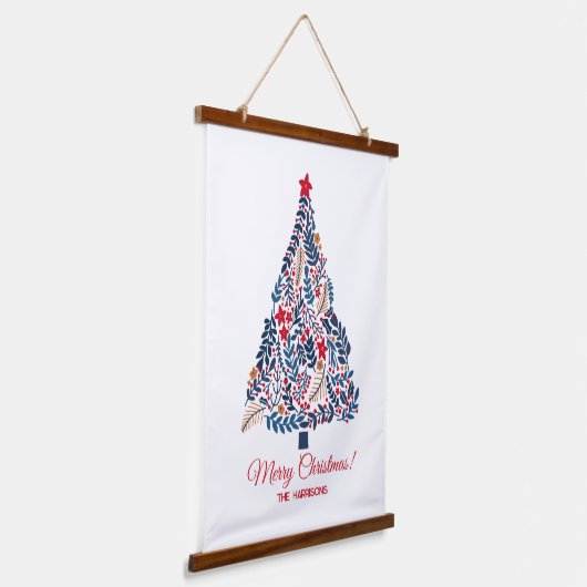  bloemige kerstboom hangend wandkleed (Gebogen)