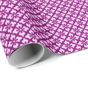 Bloemige kimono-afdruk, lichtroze en pruim cadeaupapier