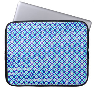Bloemige kimono-afdruk, turquoise en kobaltblauw laptop sleeve