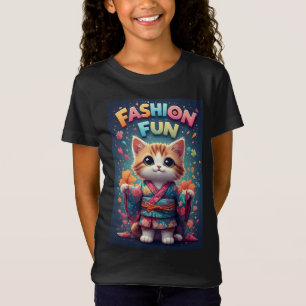 Bloemige Kimono Kat Mode T-Shirt Cadeaubon voor ha