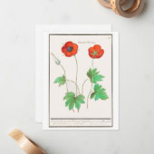 Bloemige klaprozen vintage bloemenboeket notitiekaartje (Voorkant / Achterkant in situ)