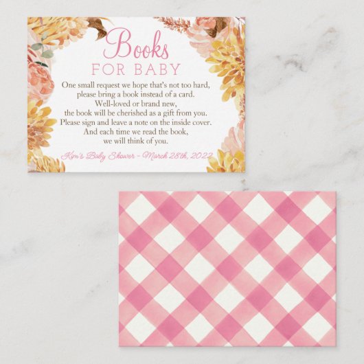 Bloemige Kleine POMPOEN Baby Shower Boeken voor Ba Notitiekaartje (Voorkant / Achterkant)