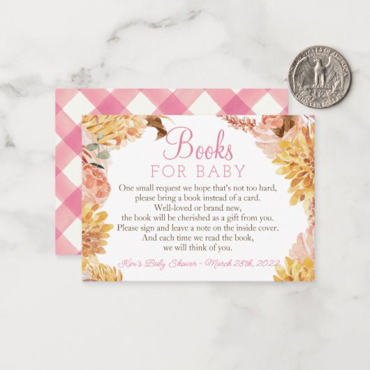 Bloemige Kleine POMPOEN Baby Shower Boeken voor Ba Notitiekaartje (Voorkant / Achterkant in situ)