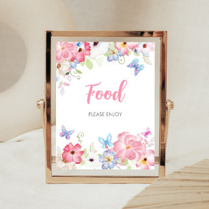 Bloemige Kleine Vlinder Baby Shower Voedsel Bord Poster
