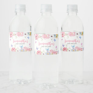 Bloemige Kleine Vlinder Baby Shower Waterfles Etiket