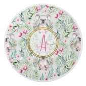 Bloemige KOALA BEER Monogram Meisjes Slaapkamer Ba Keramische Knop (Voorkant)