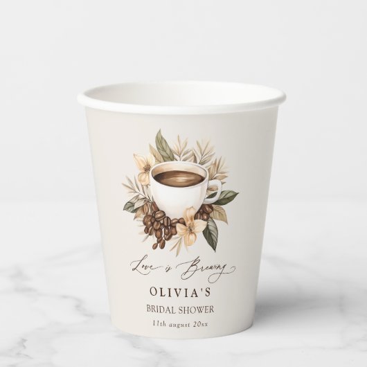 Bloemige koffie liefde bruist bruiloft feestje papieren bekers (Voorkant)