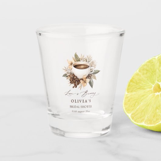 Bloemige koffie liefde bruist bruiloftsdouche shot glas (Voorkant)