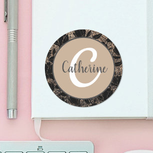 Bloemige koffiecampagne Elegante gemerkte naam  Ronde Sticker