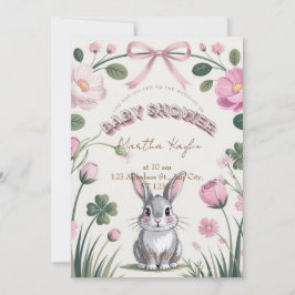 Bloemige Konijn Baby Shower Uitnodiging