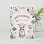 Bloemige Konijn Baby Shower Uitnodiging (Staand voorkant)