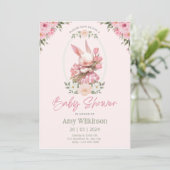 Bloemige Konijn Baby Shower Uitnodiging Preppy (Staand voorkant)