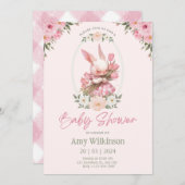 Bloemige Konijn Baby Shower Uitnodiging Preppy (Voorkant / Achterkant)