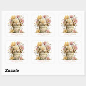 Bloemige Konijn Cupcake Vierkante Sticker (Vel)