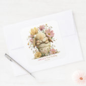 Bloemige Konijn Cupcake Vierkante Sticker (Envelop)