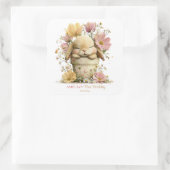 Bloemige Konijn Cupcake Vierkante Sticker (Tas)