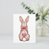 Bloemige Konijn met Strik Konijn Pasen Feestdagenkaart (Staand voorkant)