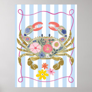 bloemige krab funky oceaan wandkunst poster