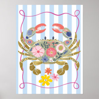 bloemige krab funky oceaan wandkunst poster