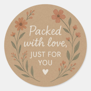 Bloemige Kraft Sticker 'Verpakt met Liefde'
