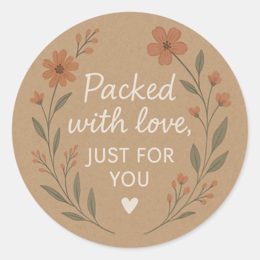 Bloemige Kraft Sticker 'Verpakt met Liefde' (Voorkant)