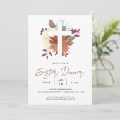 bloemige kruis christelijke lente Pasen diner Kaart (Staand voorkant)