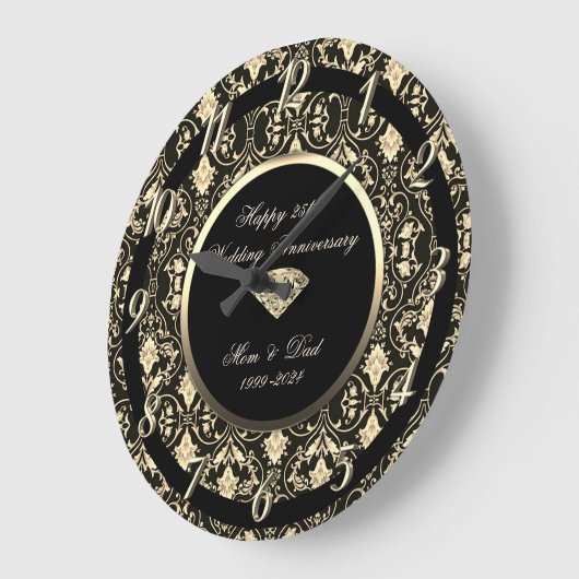 Bloemige Krullen Diamant Zwart 25 Jaar Getrouwd Grote Klok (Hoek)