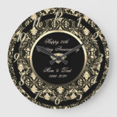 Bloemige Krullen Diamant Zwart 25 Jaar Getrouwd Grote Klok (Voorkant)