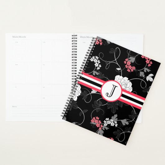 Bloemige Krullen Zwarte Roze Planner (Display)