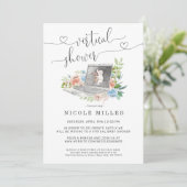 Bloemige Laptop | Virtuele Baby Shower Uitnodiging (Staand voorkant)