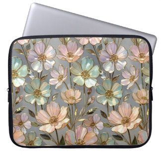 Bloemige Laptophoesje Pastelkleurig Bloemmotief Laptop Sleeve