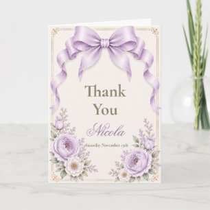 Bloemige Lavendel Coquette Strik Baby Shower Bedankkaart