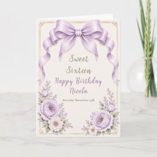 Bloemige lavendel coquette strik Sweet Sixteen Kaart