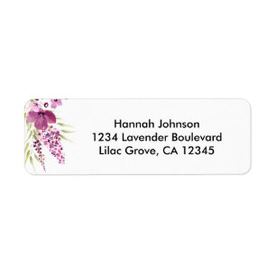 Bloemige lavendel en seringen retouradres etiket