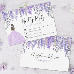 Bloemige Lavendel Paarse Quinceanera RSVP Kaart
