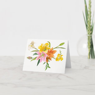 Bloemige leliebloemen - Roze, Oranje, Geel Hallo Kaart