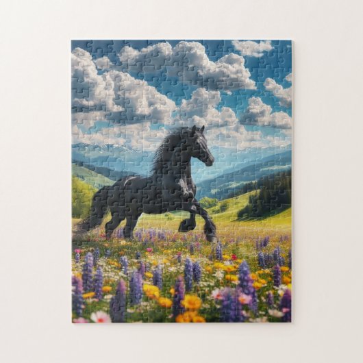 Bloemige/lente paard/hengst legpuzzel (Verticaal)