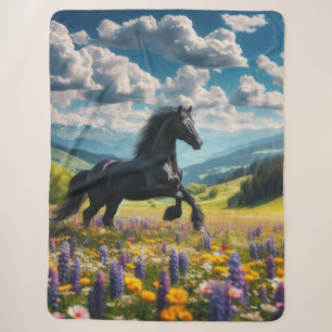 Bloemige/lente paard/hengst sherpa deken