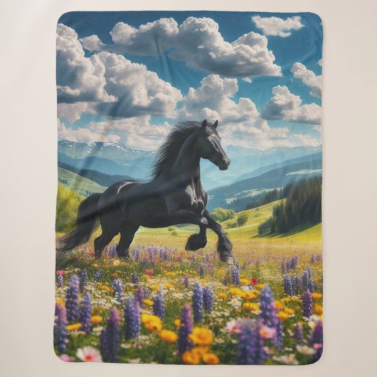 Bloemige/lente paard/hengst sherpa deken (Voorkant)