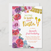 Bloemige 'Let's Fiesta' uitnodiging voor eerste ve (Voorkant)