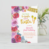 Bloemige 'Let's Fiesta' uitnodiging voor eerste ve (Staand voorkant)