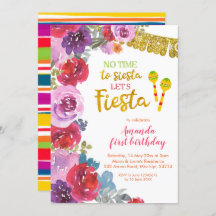 Bloemige 'Let's Fiesta' uitnodiging voor eerste ve