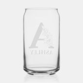Bloemige Letter A Monogram en Gepersonaliseerde Na Blikvorm Glas (Achterkant)