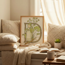 Bloemige letter D poster van Ottilia Adelborg