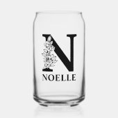 Bloemige Letter N Monogram en Gepersonaliseerde Na Blikvorm Glas (Voorkant)