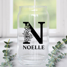 Bloemige Letter N Monogram en Gepersonaliseerde Na Blikvorm Glas