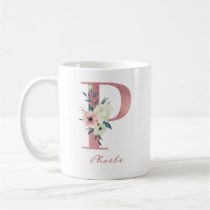 Bloemige letter P initiaal - Roze en ivoor boeket Koffiemok