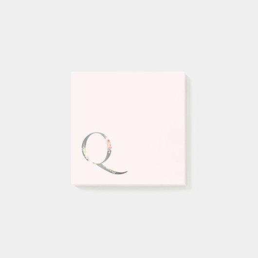 Bloemige Letter "Q" Monogram Aantekeningen Post-it® Notes (Voorkant)